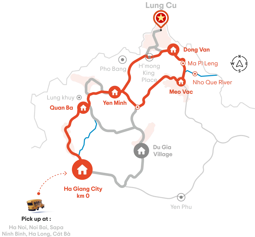 Ha Giang Loop 2 Days 1 Night route map