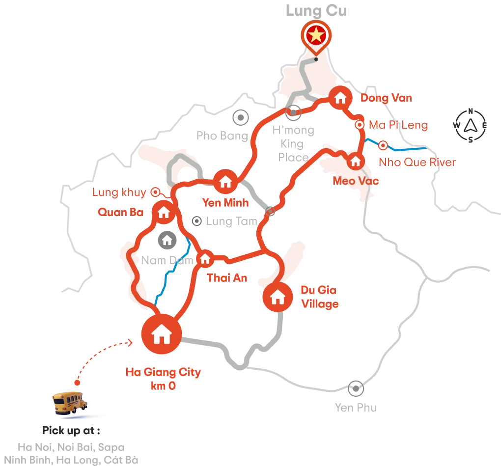 Ha Giang Loop 3 Days 2 Nights route map