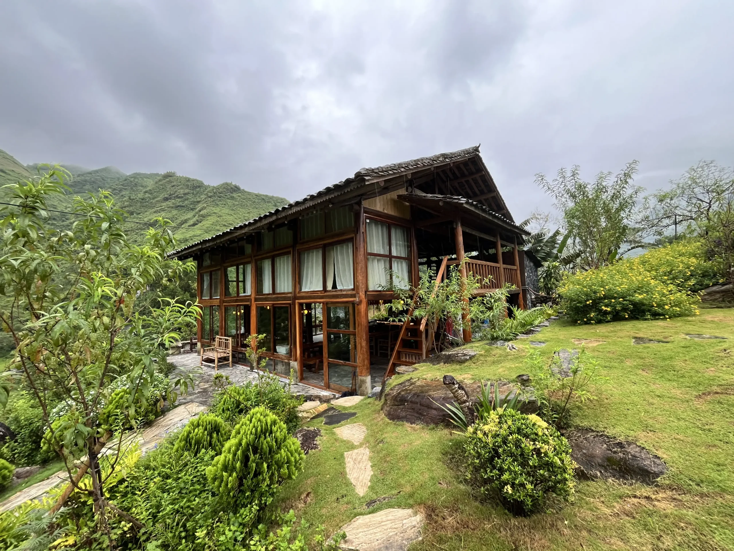 Du Gia Homestay Campus stilt house on the Ha Giang Loop tour