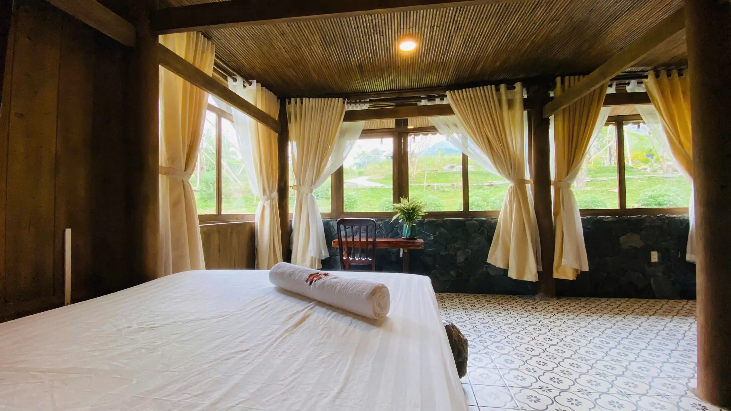 Du Gia Eco Lodge garden view on the Ha Giang Loop tour