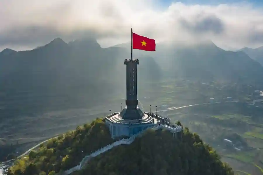 Lung Cu Flag Tower on the Ha Giang Loop jeep tour — northernmost point of Vietnam